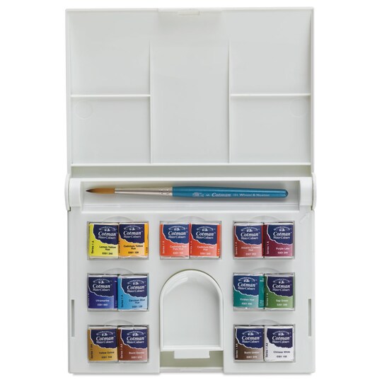 Winsor & Newton Cotman Watercolors - Compact Set of 14, Assorted Colors, Half Pans